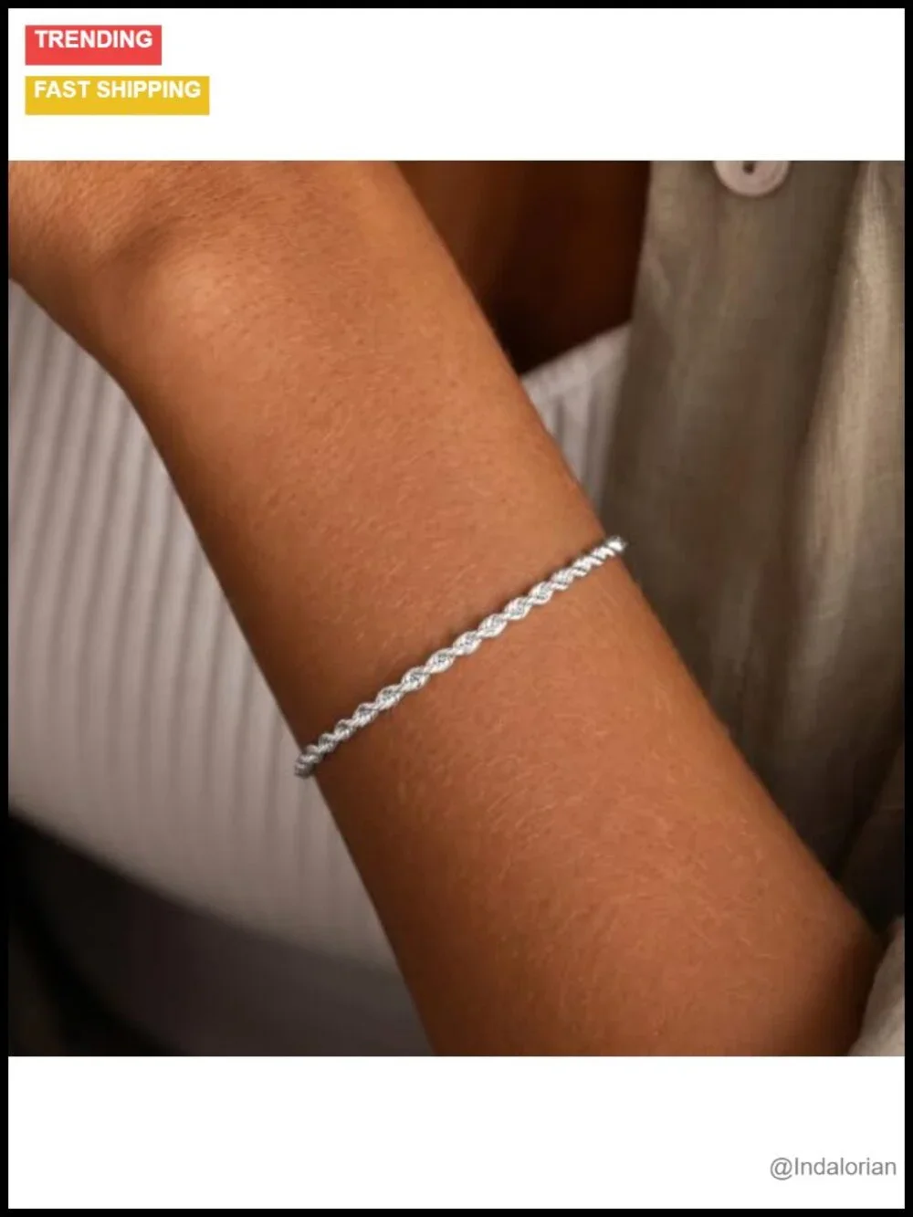 925 Sterling Silver Rope Chain Bracelet for Women 3.5mm